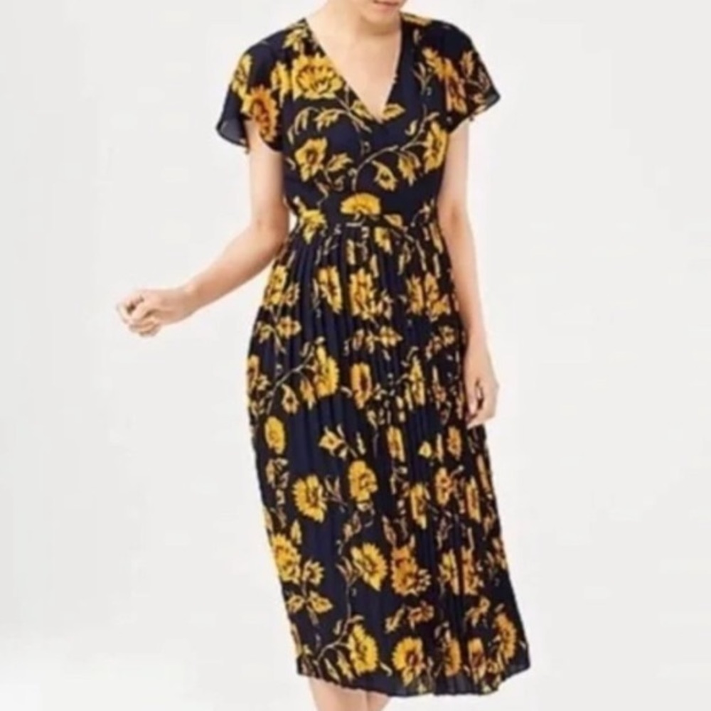J Crew Pleated Floral Midi Dress